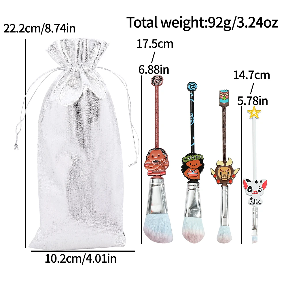 4pcs Disney Movie Moana 2 Makeup Brush Eye Cosmetic Foundation Brush Girlfriend Christmas Gifts