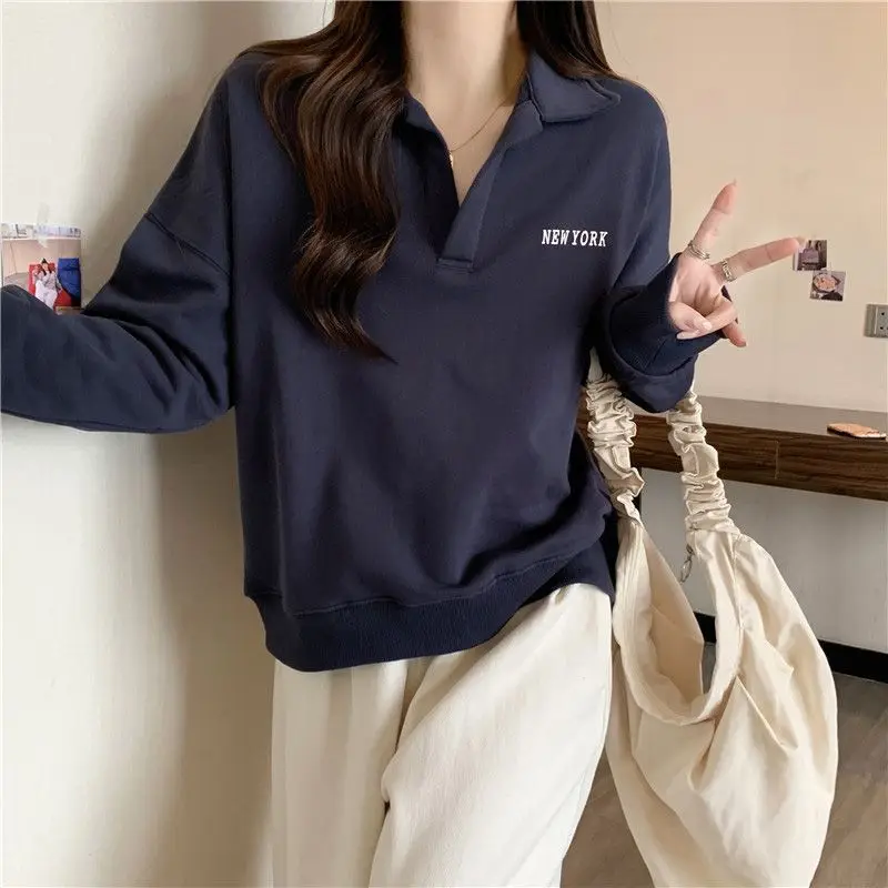 Sweatshirts Women Spring Autumn Letter Printed Loose Tops Ameriacn Style Retro Preppy Fashion Students Classic All-match Simple