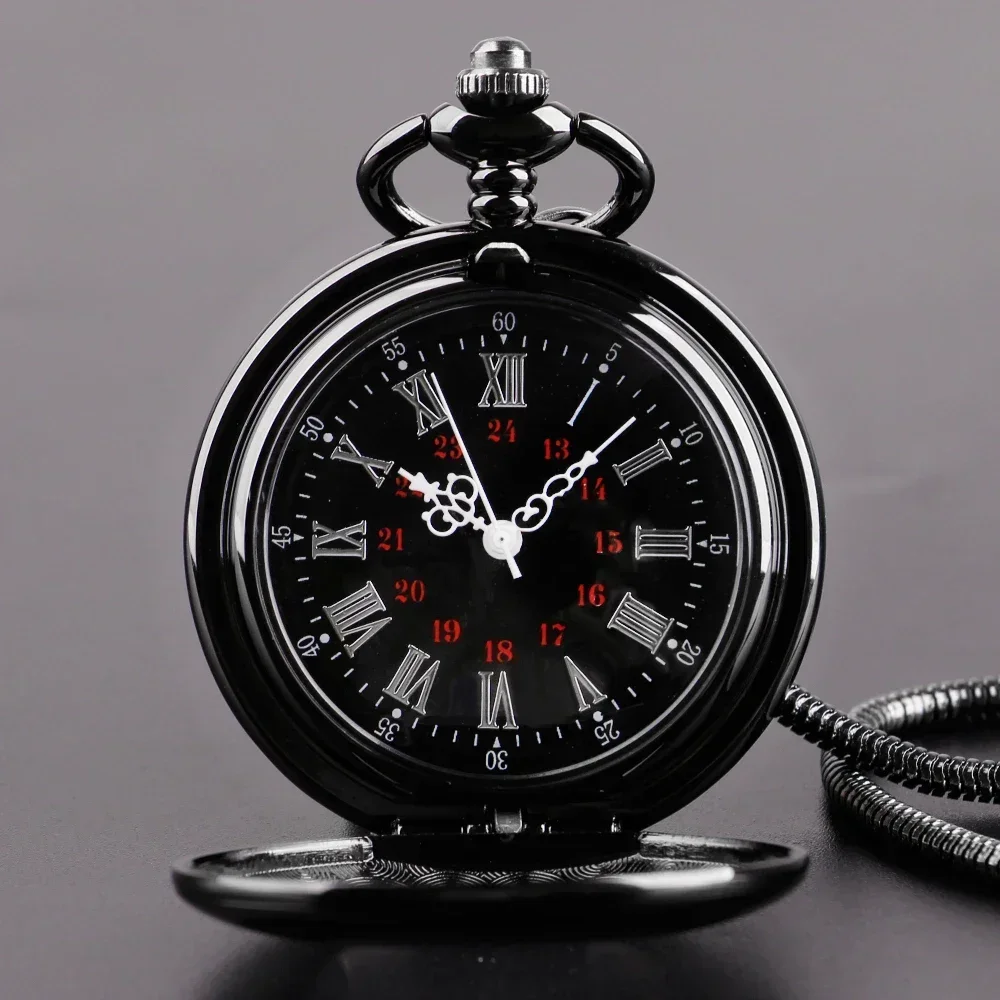 Reloj de bolsillo Retro negro para hombre, colgante mecánico bobinado a mano, relojes Fob, medio cazador, regalo para hombre, PJX1583