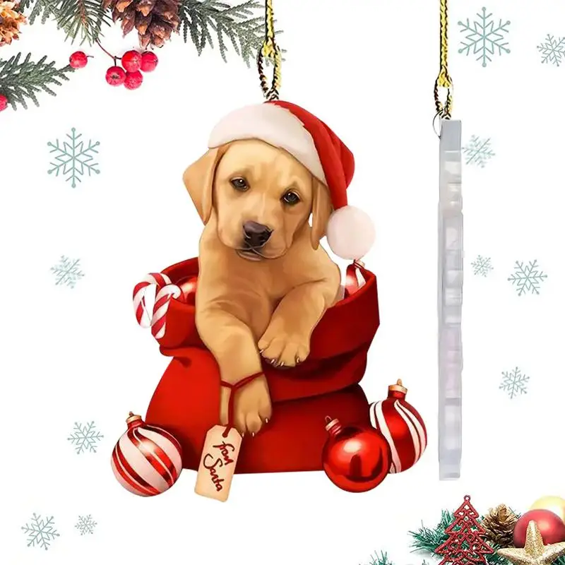 Cute Dog Christmas Ornaments 2D Acrylic Puppy Pendants Christmas Tree Decoration Car Hangable Ornament Festival Party Supplies