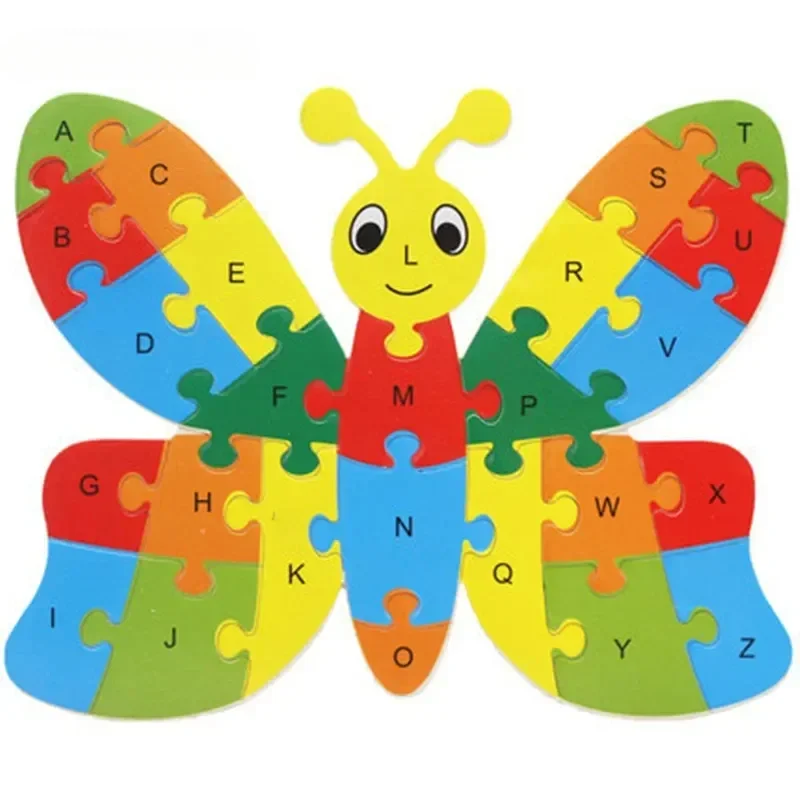 Englischer Buchstabe Baustein Holz Tier Puzzle Kinder Erkenntnis Intelligenz Spielzeug für Kleinkinder Frühe pädagogische Geschenke