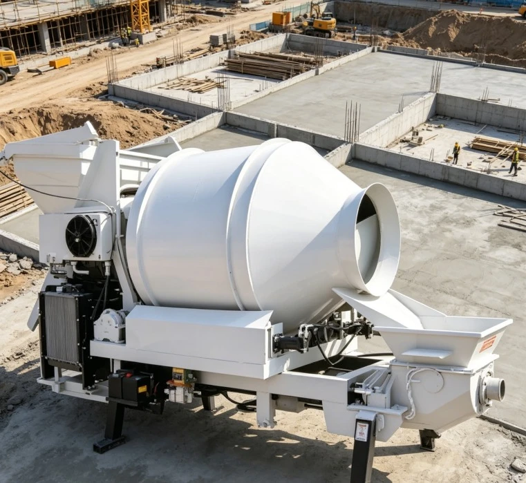 High Efficiency Diesel Concrete Mixer With Pump All In One Mobile Cement Mixing Pump Machine For Construction Site
