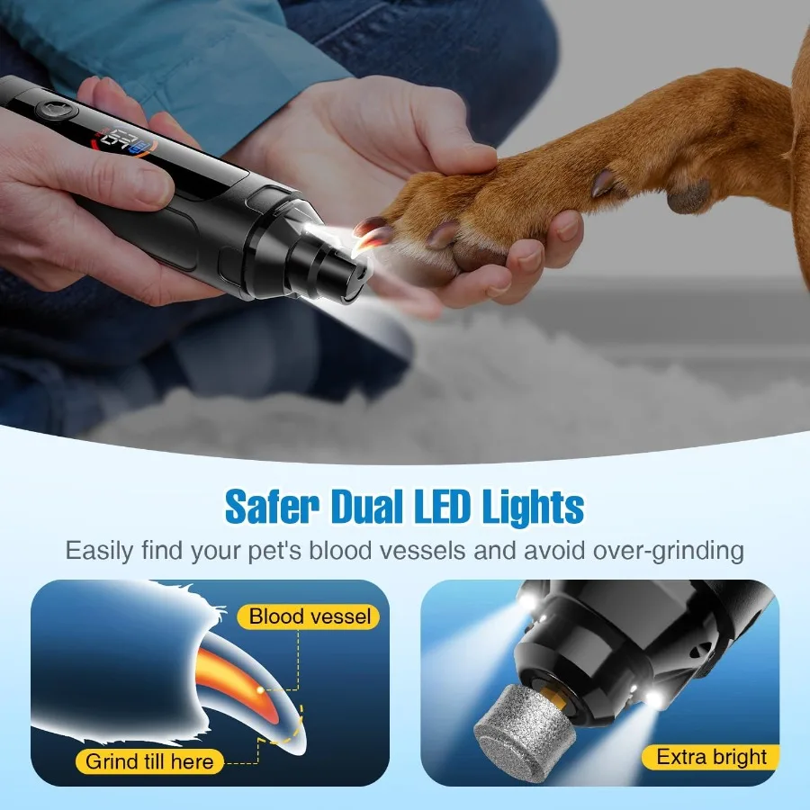 Leiser elektrischer Hunde-Nagelschleifer mit 6 Geschwindigkeiten und wiederaufladbarem Design für kleine, mittelgroße und große Hunde und Katzen, inklusive 2 Schleif-WH
