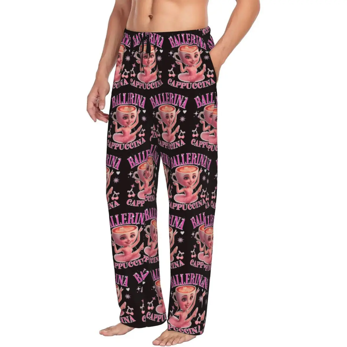 Custom Cappuccino Ballerina Italian Brainrot Men Pajama Pants Lounge Sleep Sleepwear Bottoms with Pockets