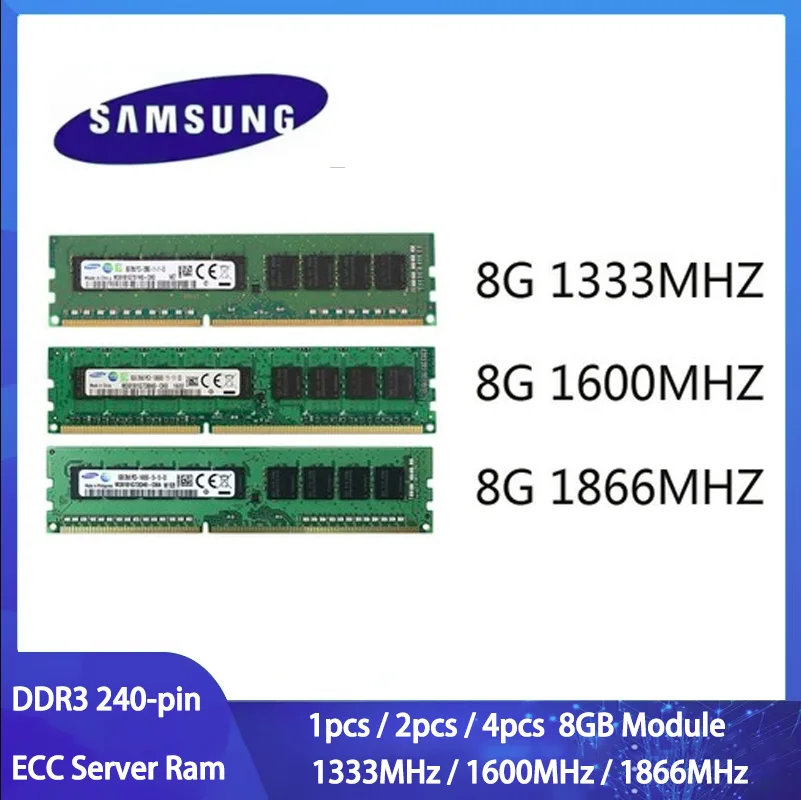 Memoria RAM SAMSUNG de 8GB, 16GB, 32GB, DDR3, 1333MHz, 1600MHz, 1866MHz, PC3-10600E, PC3-12800, PC3L-12800E, PC3-14900E, ECC, UDIMM, 2Rx8, 240 pines