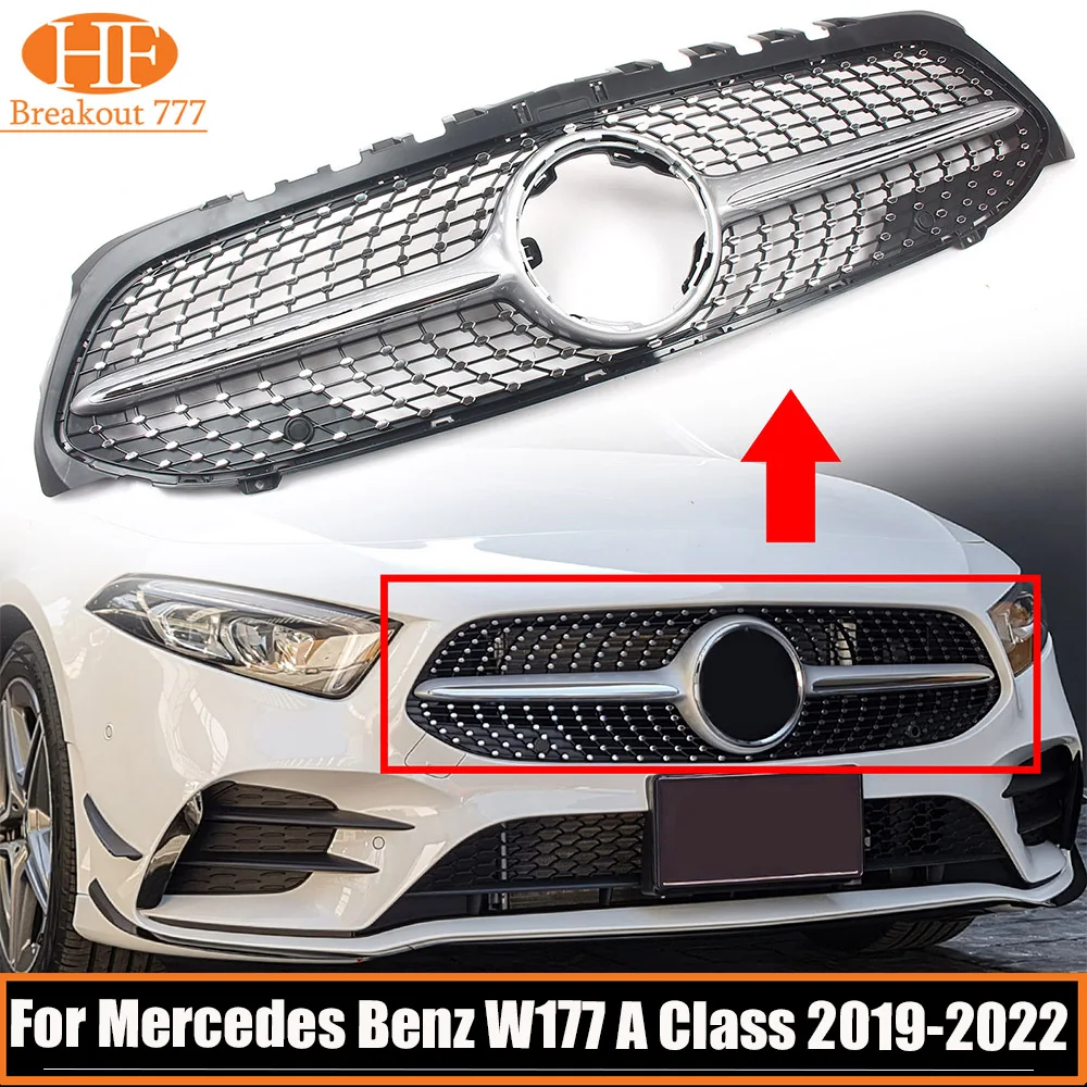 

Car Front Bumper Grille Racing Grill Diamond Style For Mercedes Benz W177 A Class 2019 2020 2021 2022