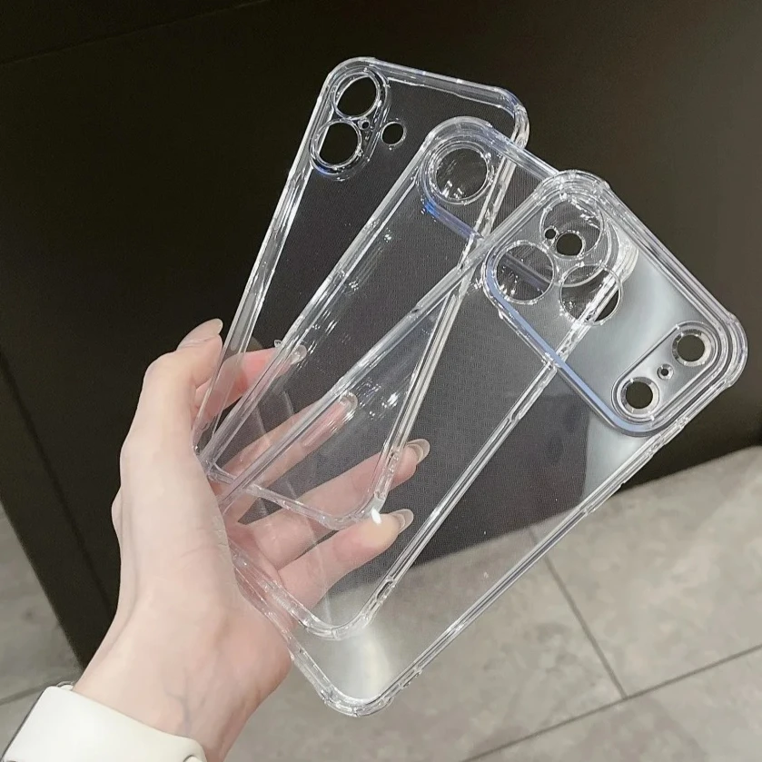 เคสใสซิลิโคน TPU นิ่มสำหรับ iPhone 17 Air 16 15 14 13 12 Pro Max Plus 16E 17Pro ป้องกันการกระแทก ขอบกันกระแทก ฝาครอบโทรศัพท์แท้