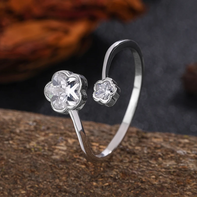 Classic Fashion Genuine S925 Silver Flower Opening Women's Exquisite and Versatile Ring 5