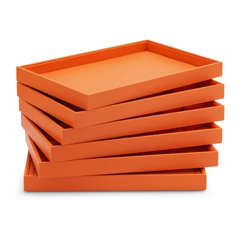 Oirlv Orange Jewelry Display Tray Leather Jewelry Trays Stackable Jewelry Organizer Storage Ring Necklace Bracelet Display Tray