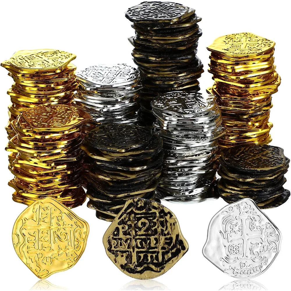 20pcs Pirate Gold Silver Bronze Coins Doubloon Bulk Kids Fake Play Cosplay Party Treasure Chest Games Tokens
