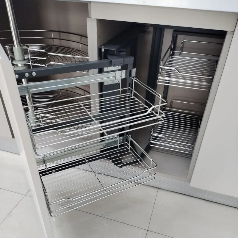 

Corner basket kitchen cabinet double-layer drawer storage built-in basket left and right open little monster basket