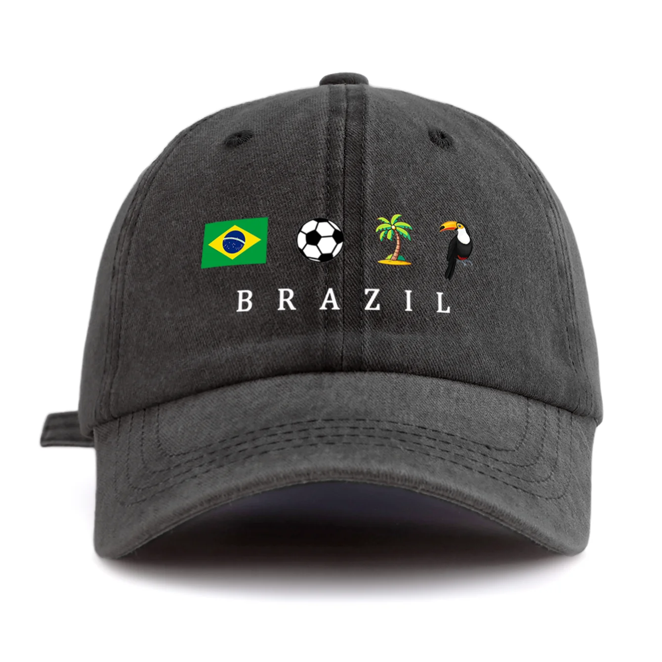 Unisex Brazil Soccer Flag Toucan Print Washed Baseball Cap Retro Vintage Dad Hat Available in Multiple Retro Colors Sun Hat