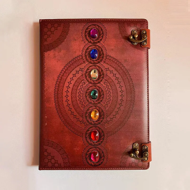 Seven Chakra Medieval Setting Stones Student Writing Journal Book of Shadows Retro Notebook Office Diary Poetry Sketch Book