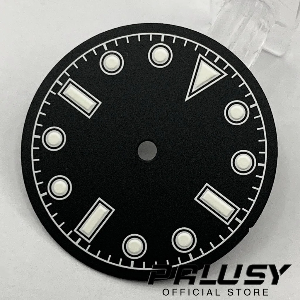 28.5mm NH35 Black Watch Dial Suitable For 3.0 O'clock and 3.8 O'clock Case Crown Luminous For NH35 4R35 Movement Watch Faces