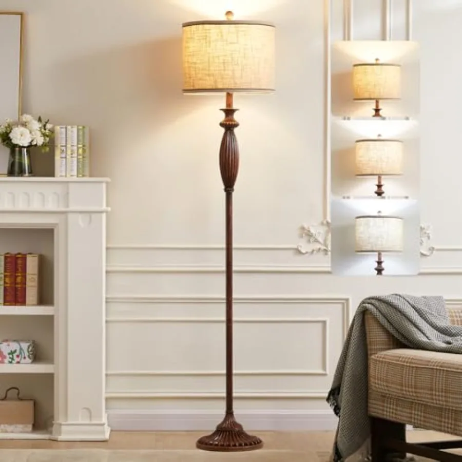 

63.8" Vintage Floor Lamp with Rotary Switch, Dimmable Color Temperature Standing Lamp, Retro Farmhouse Floor Lamps for Living R
