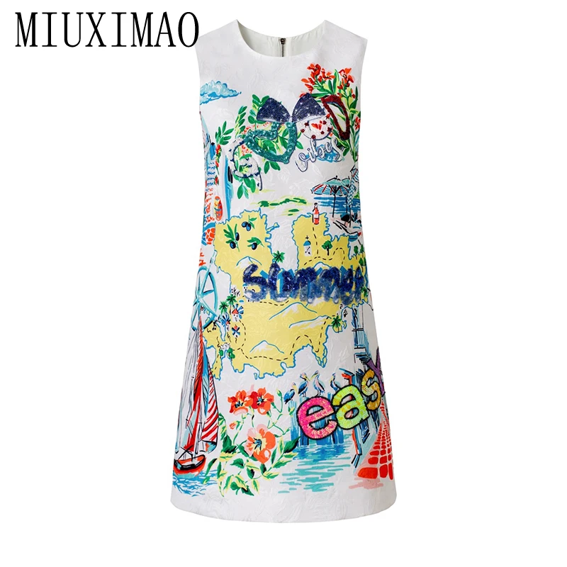 MIUXIMAO 2026 Slim Spring Summer Dress Green Flower Leaf Print A-Line Sequin Mini Short Diamonds Dress Women's Vestido Fashion