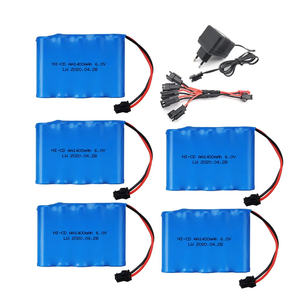 بطارية وشاحن ألعاب NICD للسيارات والقوارب والروبوتات والدبابات والمسدس وحزمة بطارية قابلة لإعادة الشحن ، قابس SM ، AA smah ، 6V ، smah