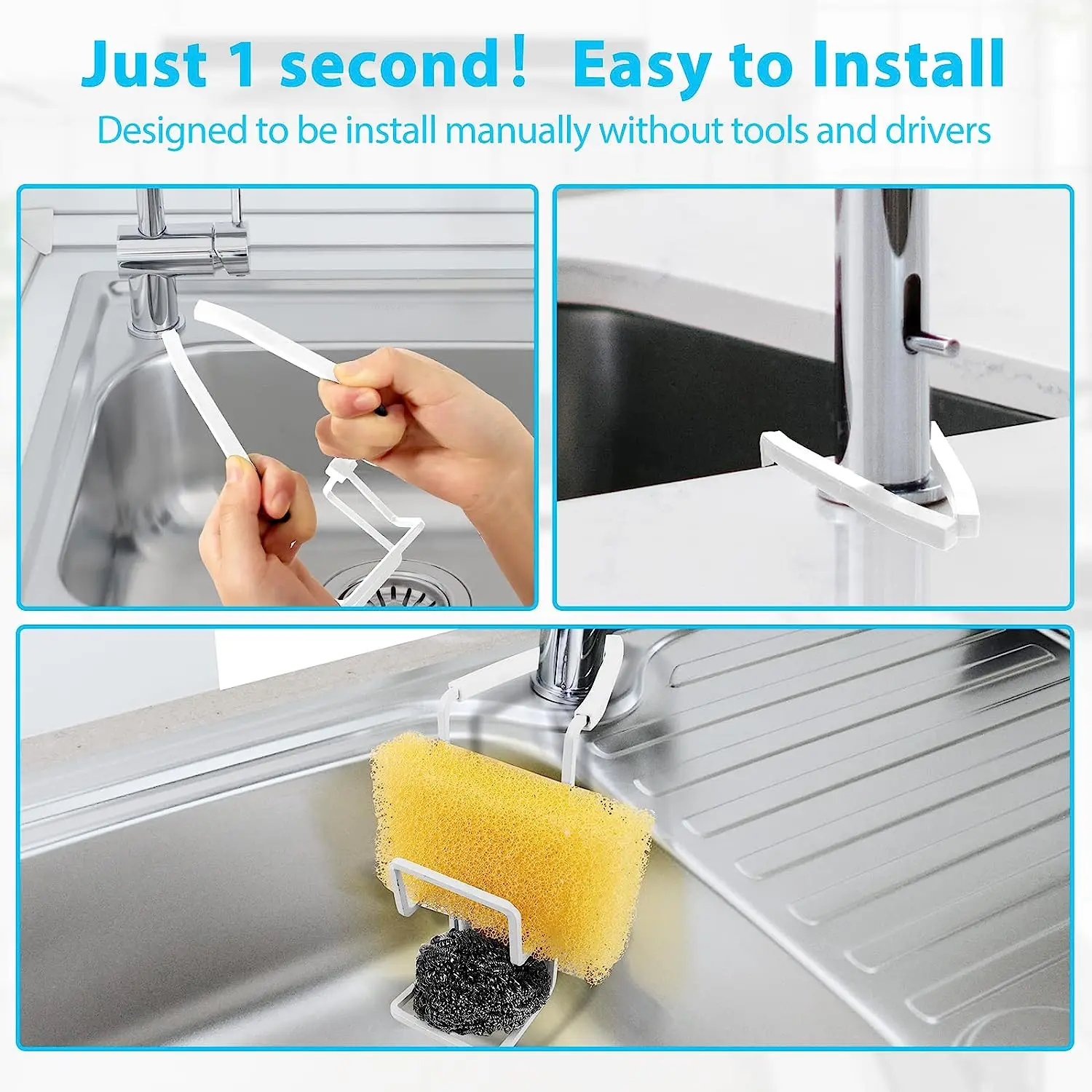 Durable Sink Caddy Sink Sponge Holder Small Kitchen Bathroom Metal Organizer Liquid Dish Drainer Faucet Rack Shower Convenient