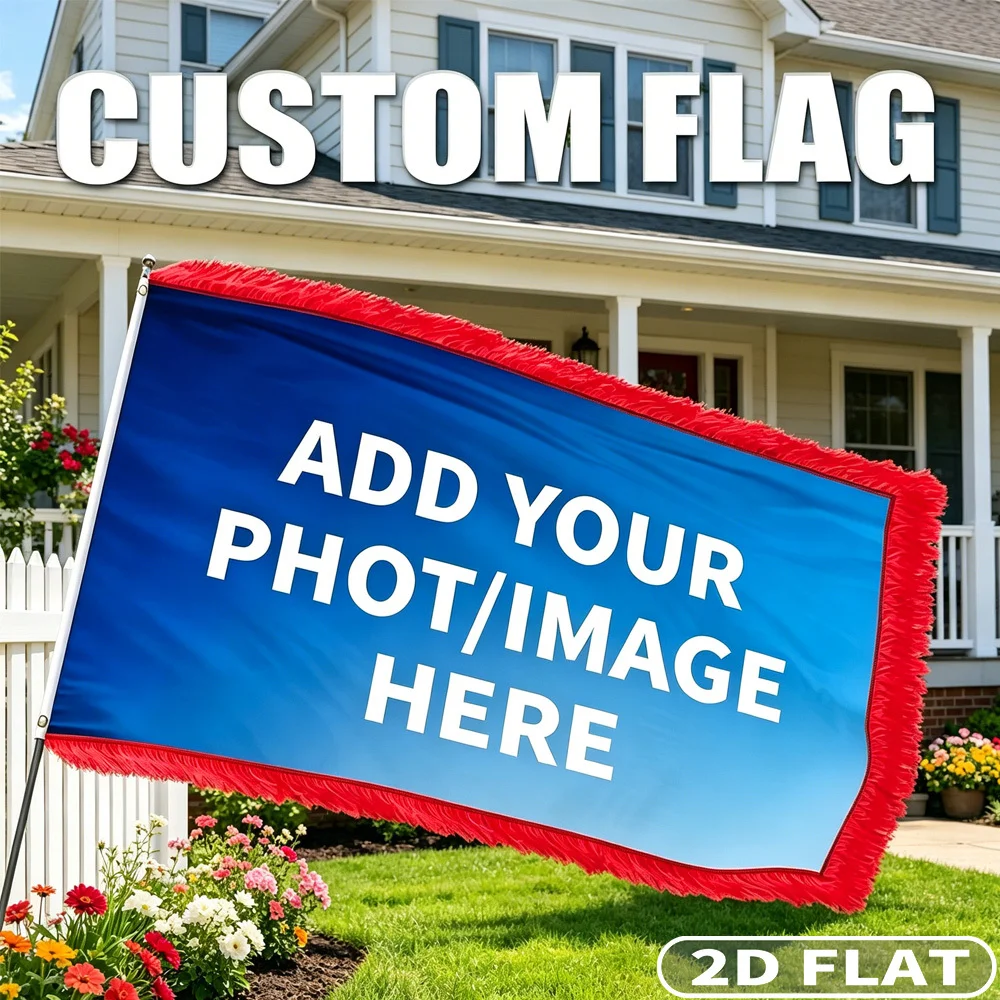 Custom 1pc Decorative 90*150cm Flag with Tassels- Vibrant Colors, 2 Grommets on Shaft Flag, Self-Defined with Durable Polyester