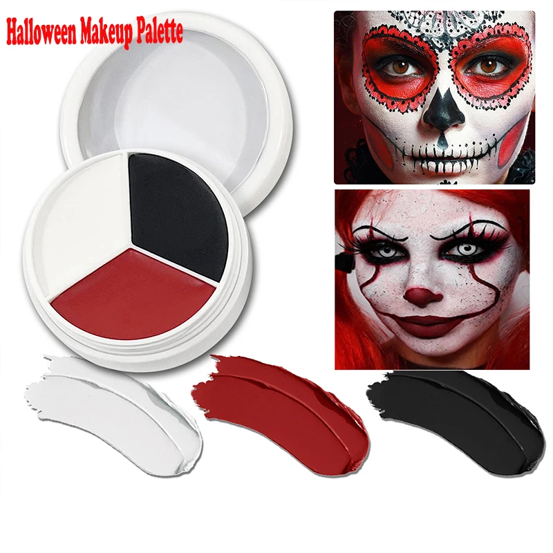 Halloween Makeup Palette Face Body Paint Makeup Wheel Black White Red Waterproof Zombie Skeleton Cosplay Makeup Face PaintingNew