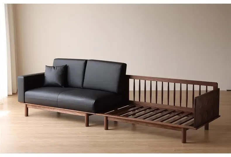 Black walnut sofa medium antique leather first layer sofa retro quadruple French bed 5