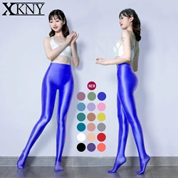 XClocKNYoung satin glossy smooth Leggings Yoga bodybuilding tights front crotch seamless one-piece tights silky glossy pants