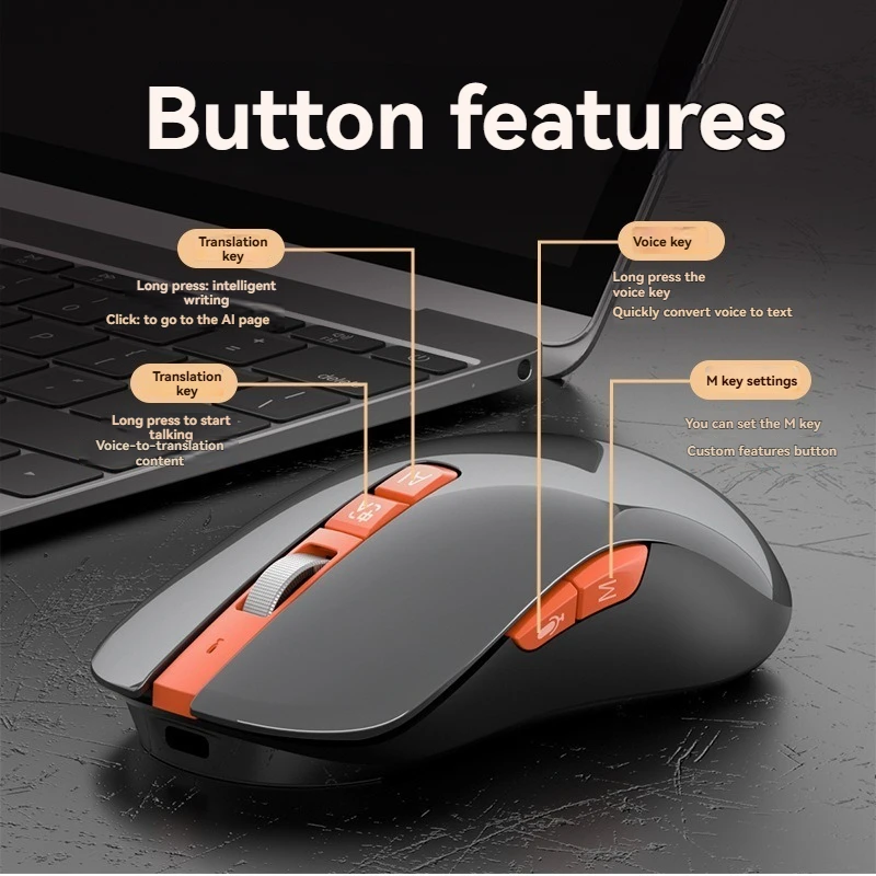 AI Wireless Bluetooth Mouse Custom Intelligent Voice Controlled Translation Writing 1600dpi for E-sports Keyboard Accessories