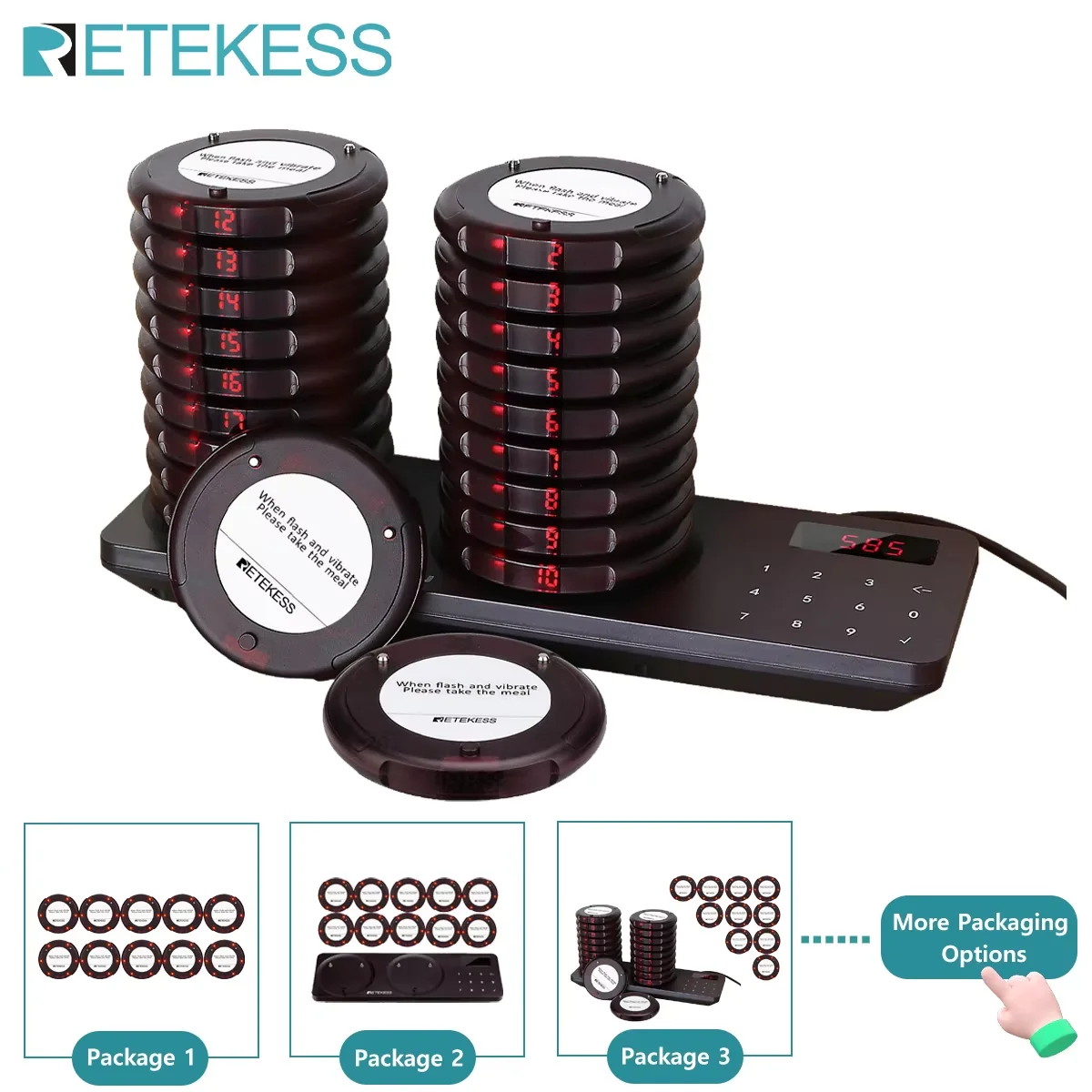 Retekess TD163 Restaurant Pager Wireless Calling System Vibrators Paging Device Vibration Bell Cafe Beeper for Coffee Food Truck