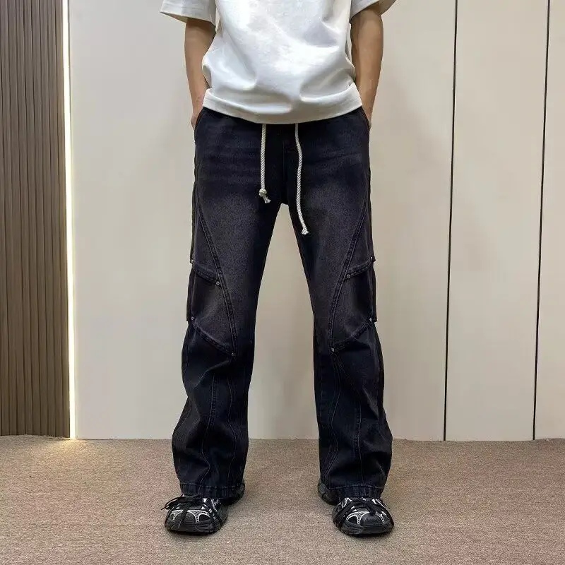 

Джинсы прямого кроя Bla Waed High Street для мужчин, весна-осень, новый дизайн, с эластичным поясом, стильные брюки