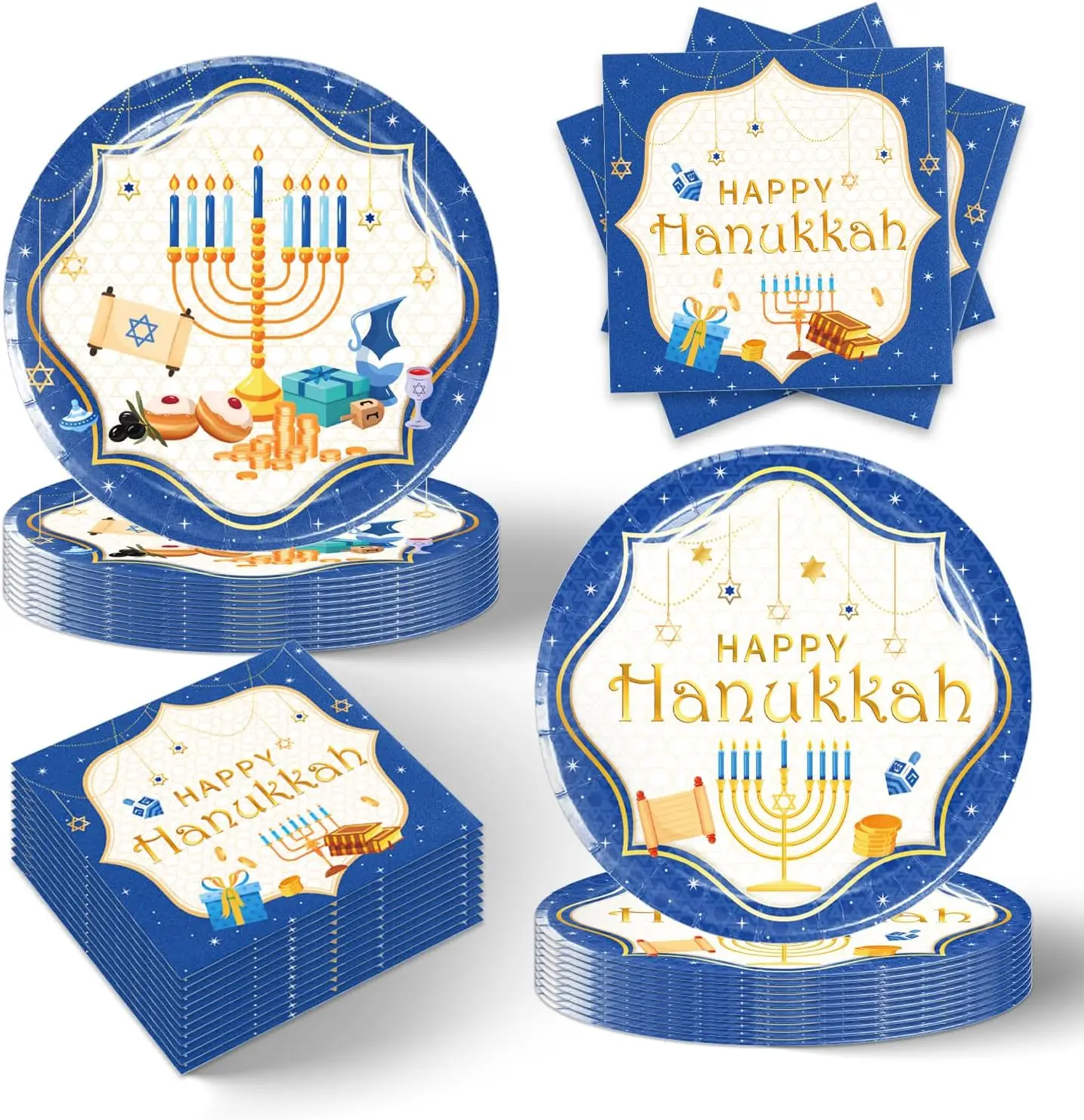 Hanukkah Party Decoration Hanukkah Menorah Party Theme Tableware Set Plates Napkins Cups Tablecloth Happy Hanukkah Banner Hanukk