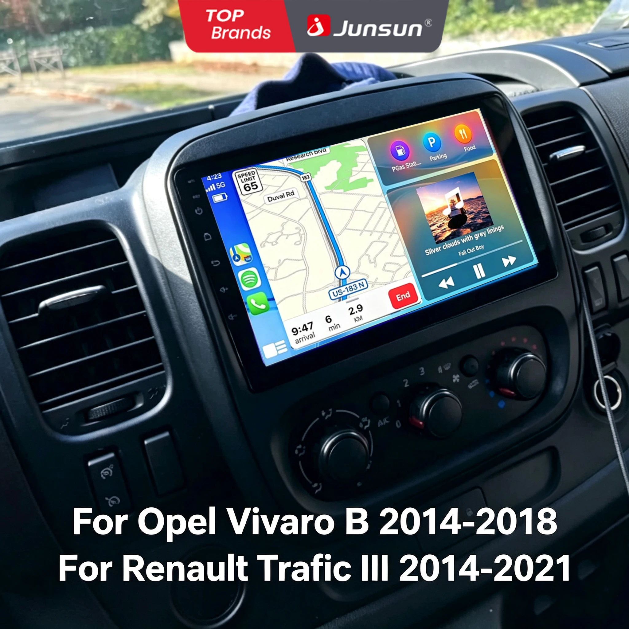 Junsun Autoradio für Renault Trafic 3 2014 2015 2016 -2021 CarPlay Android Auto FM RDS DSP BT GPS Navi SWC HD IPS Touchscreen Plug & Play Multimedia-Player Freisprechfunktion
