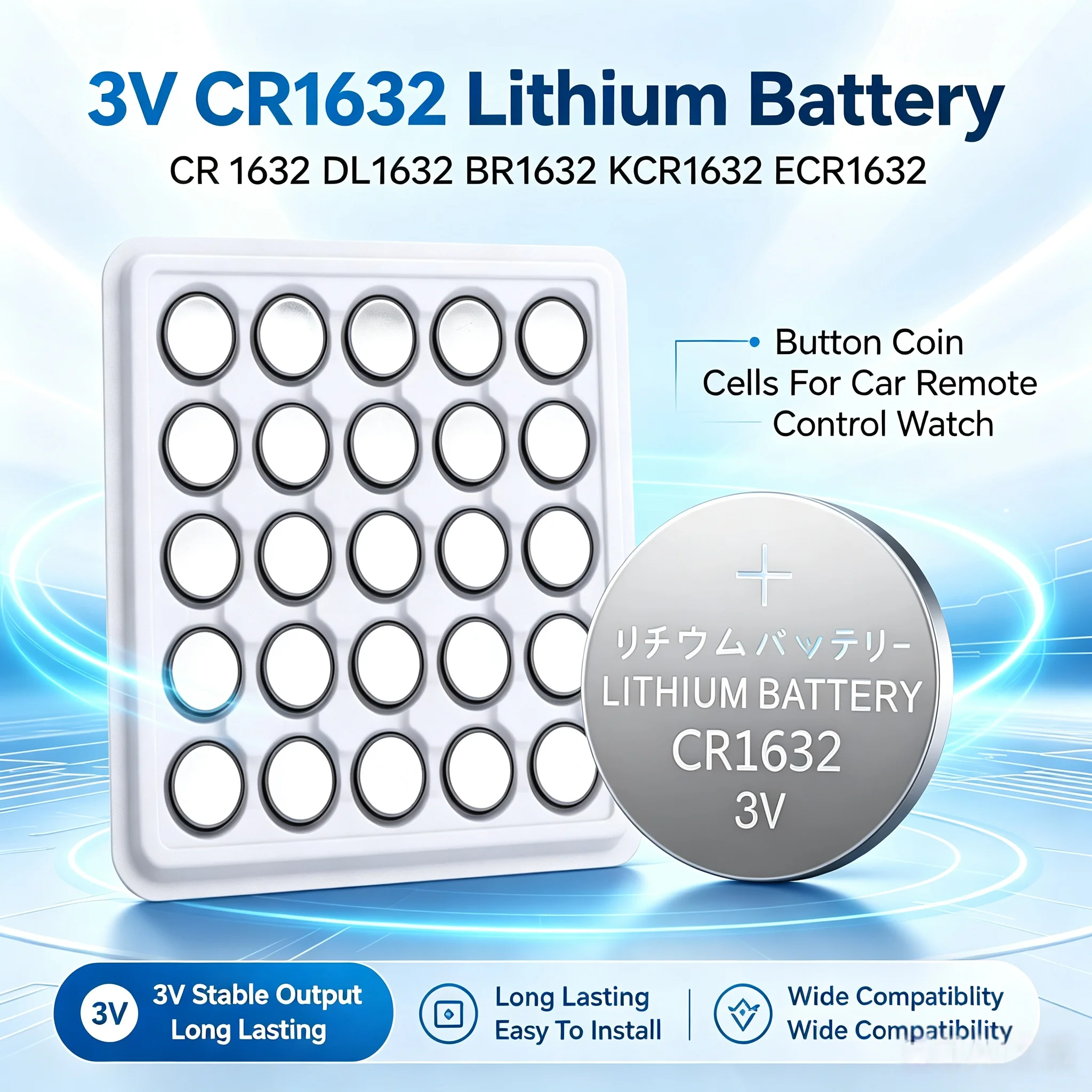 100-300PCS CR1632 Battery 3V Lithium Battery DL1632 BR1632 KCR1632 ECR1632 For Car Remote Control Watch Button Coin Cells