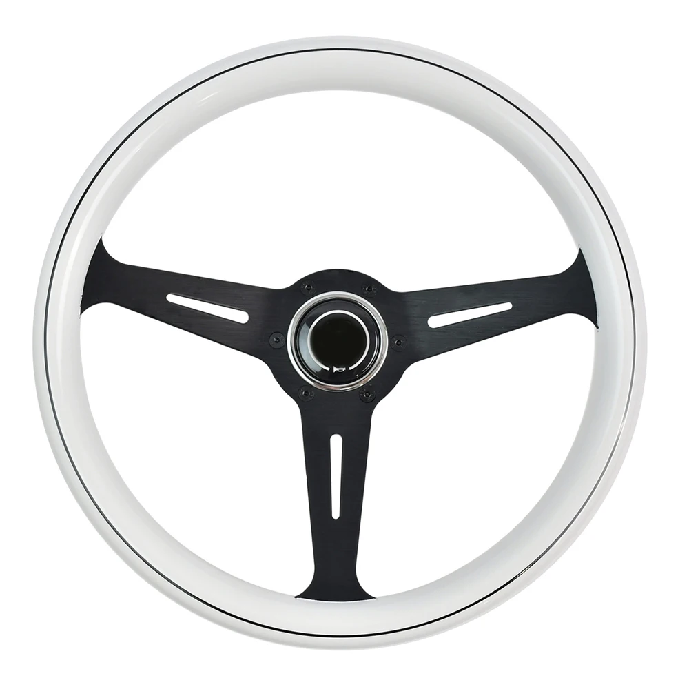 

Universal 350mm white ABS Black Lines Retro Steering wheel PCD 70MM Racing Steering Wheel with Long Bar Falt Bracket