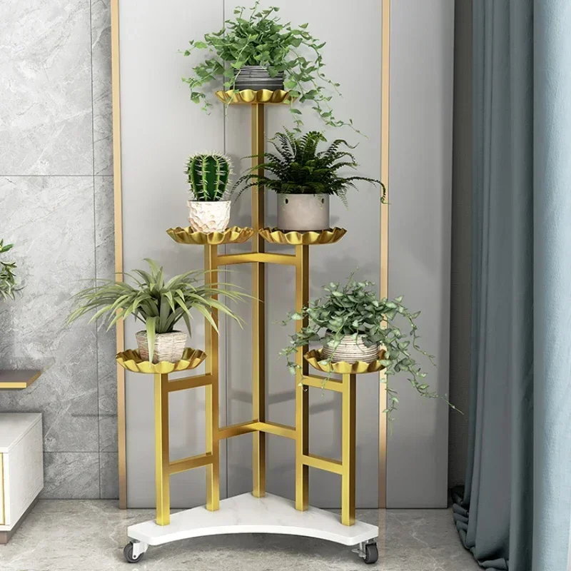 Space-Efficient Plant Storage Rack - Multi-Layer Wheel-Based Stand with Brake, Ideal for Balcony Greenery, Modern Organizer