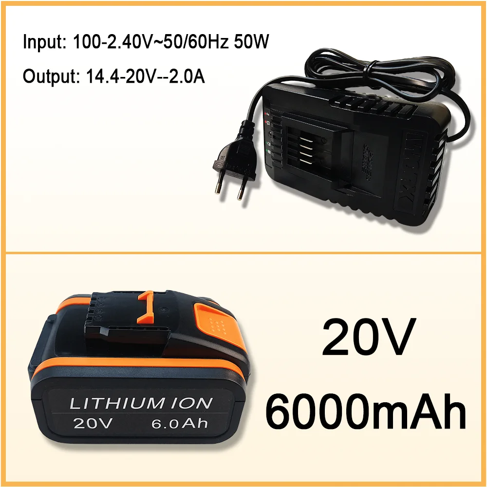 Rechargeable Lithium Battery Replacement of WORX 20V 9Ah Electric Tool WA3551 WA3553 WX390 WX176 WX178 WX386 WX678 with Charger