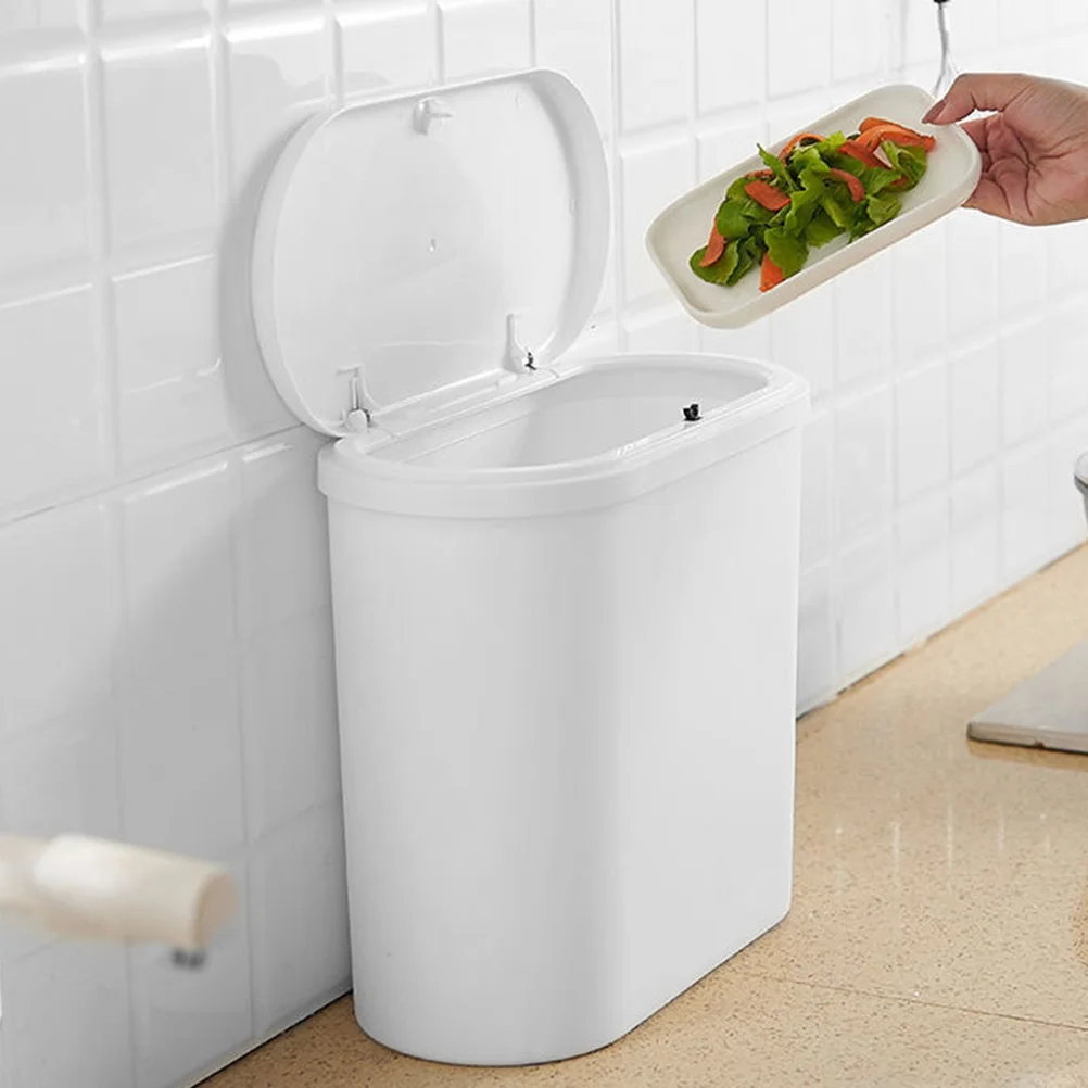 

Plastic Trash Can Lid Compact Cover Design Household Kitchen Bathroom Waste Bin Small Space Saving Rubbish Bucket