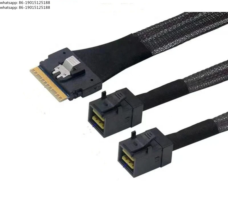 SAS 8i (SFF-8654) plug to two Mini-SAS HD 4i (SFF-8643) plug 85ohm Y-Cables