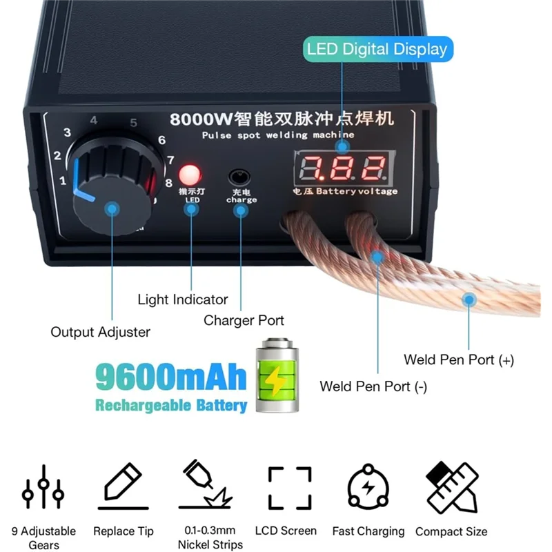 

A84E-DIY Battery Spot Welder 8000W, High-Power Welding Machine Kit With Nickel Strip For 18650 Battery Packus Plug