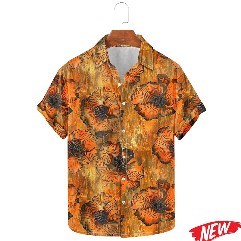 Retro Flower Pattern Hawaiian Shirt For Men Women Spring Summer Short Sleeve Lapel Shirts Tops Streetwear Loose Button Shirt