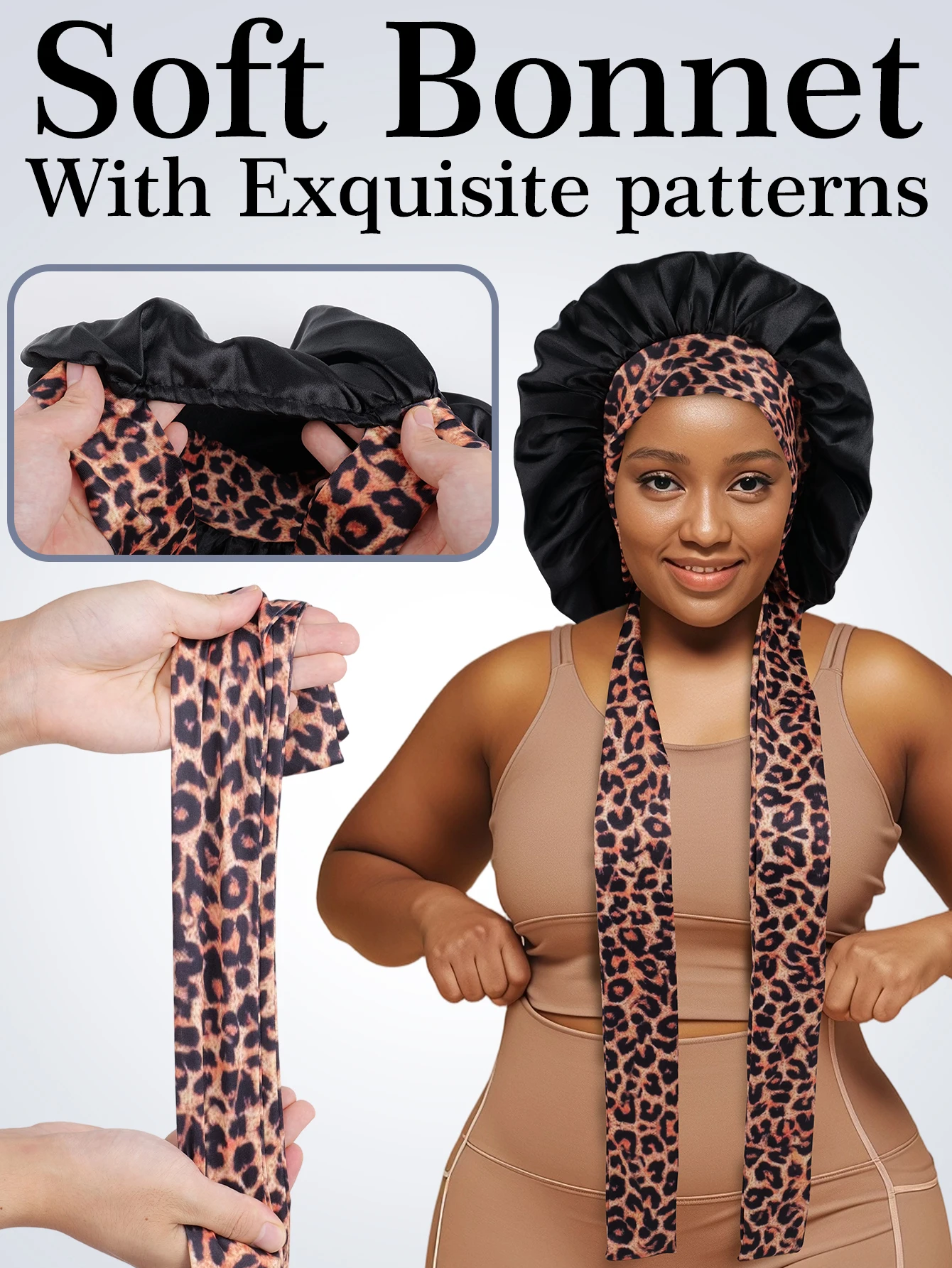 Women's Leopard Print Sleep Cap with Bow Knot Festive Gift Soft Comfortable Patterned Bed Headwear