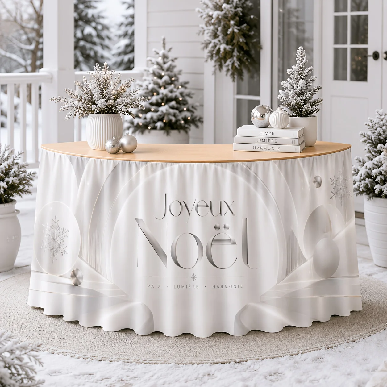 Send a table skirt 1 piece, luxury silver and white, merry Christmas, round table skirt, snowflake print, Christmas tablecloth.