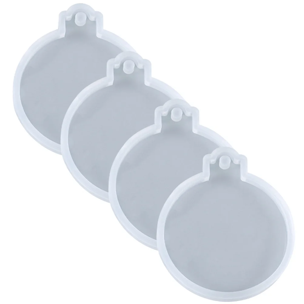 Molde de silicona para manualidades Diy, placa redonda, molde de fundición de epoxi, reutilizable, antiadherente, llavero Flexible, colgante, adorno de Navidad, 4 Uds.