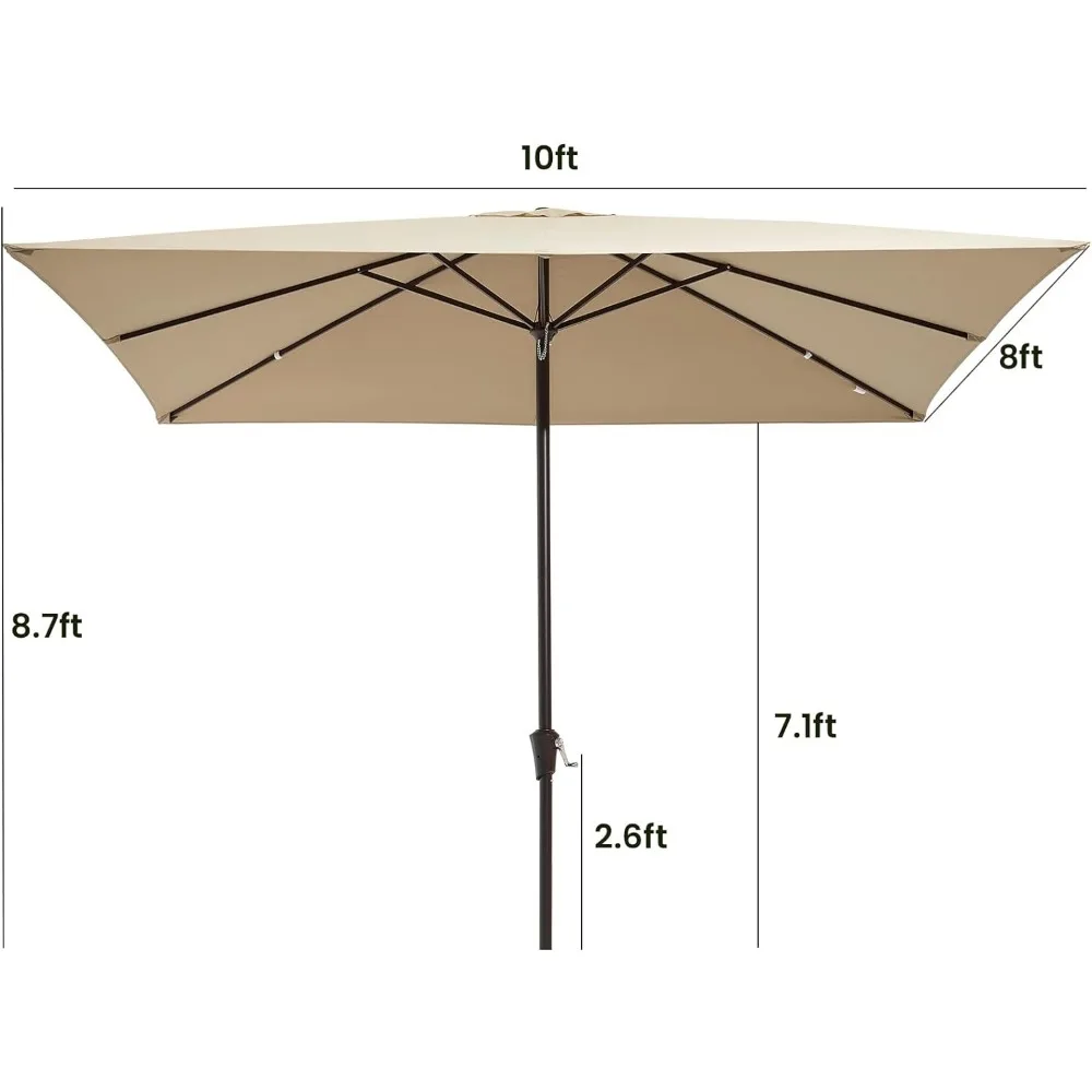 8x10ft Rechthoekige Patio Paraplu Buiten Paraplu Met Crank Lift Systeem, Markt Paraplu 8 Stevige Ribben Uv Bescherming Voor