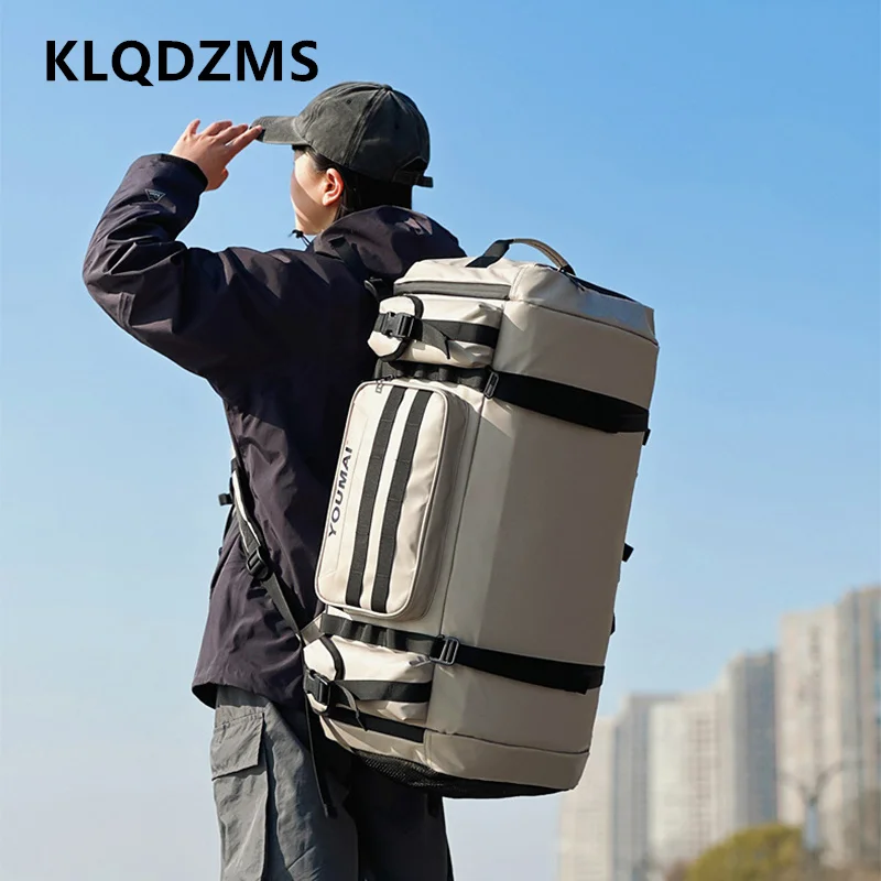 

KLQDZMS Women's Ski Backpack Multifunctional Luggage Bag Multifunctional Oxford Cloth Checked Storage Bag Men's Travel Handbag