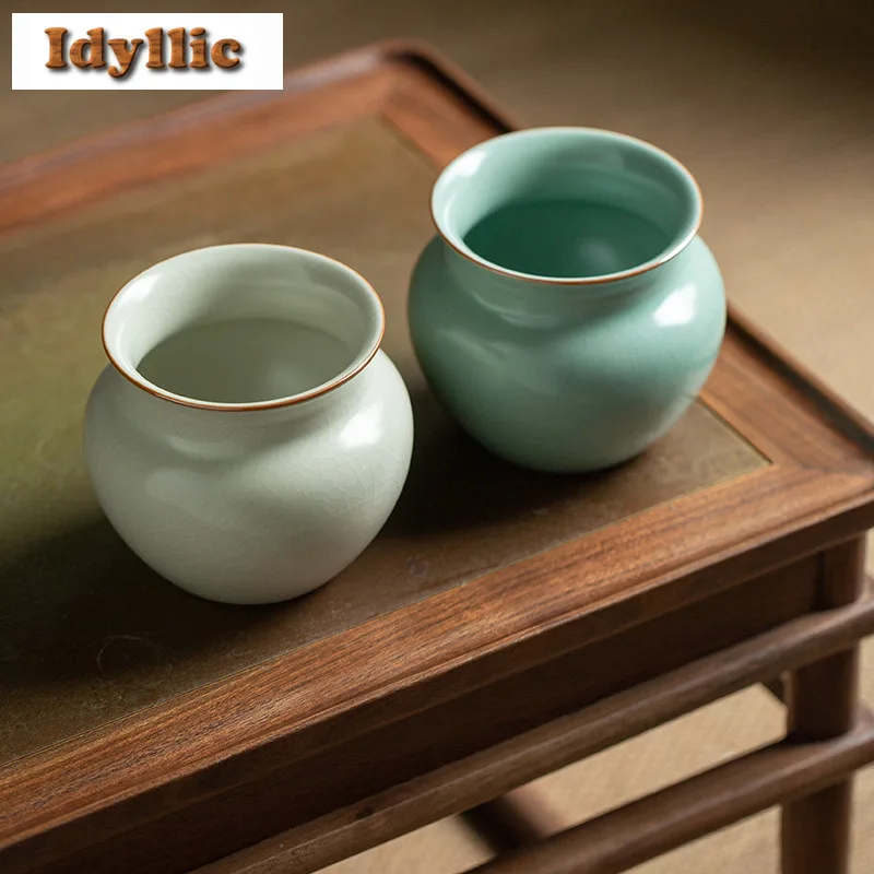 

600 мл Ru печь ледяная потрескавшаяся глазурь Jianshui чайная стирка чайная пыль цилиндр бочка ведро для остатков чая бытовая чайная посуда Chaxi украшения