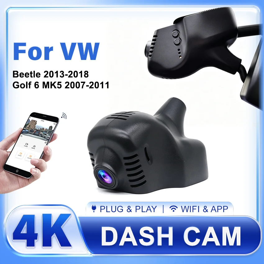 4K HD 2160P Plug and Play Car DVR Wifi Dashcam Dual Lens For Volkswagen Golf 6 MK5 2007-2011 For VW Beetle 2013-2017 2018