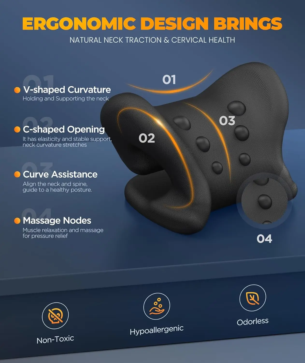 Graphene Magnetic Neck Stretcher with Heating Pad for Pain Relief, Cervical Traction Pillow for TMJ and Migraine view 6