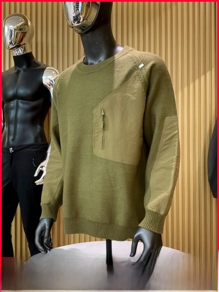 

Новый осенне-зимний мужской вязаный свитер с круглым вырезом, однотонный, модный, повседневный, из полиэфирного волокна, с длинными рукавами