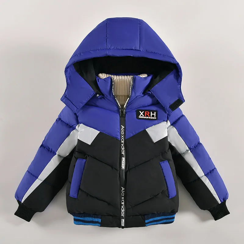 2 3 4 5 Years Keep Warm Boys Jacket Letter Printing Winter Fashion Baby Coat Hooded Zipper Outerwear Birthday Gift Kids Clothes