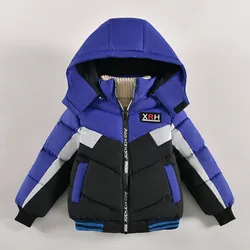 2 3 4 5 Years Keep Warm Boys Jacket Letter Printing Winter Fashion Baby Coat Hooded Zipper Outerwear Birthday Gift Kids Clothes